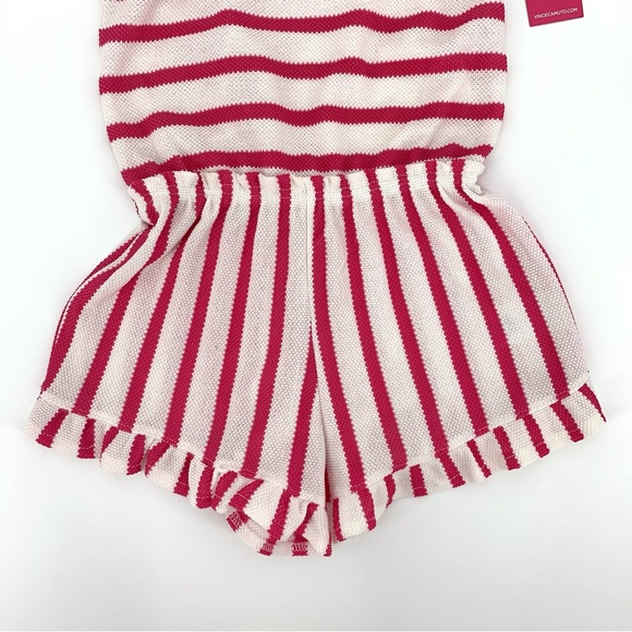 Vince Camuto NWT Girls' White & Pink Striped Waffle-knit Sleeveless Romper, 7 - Picture 5 of 16